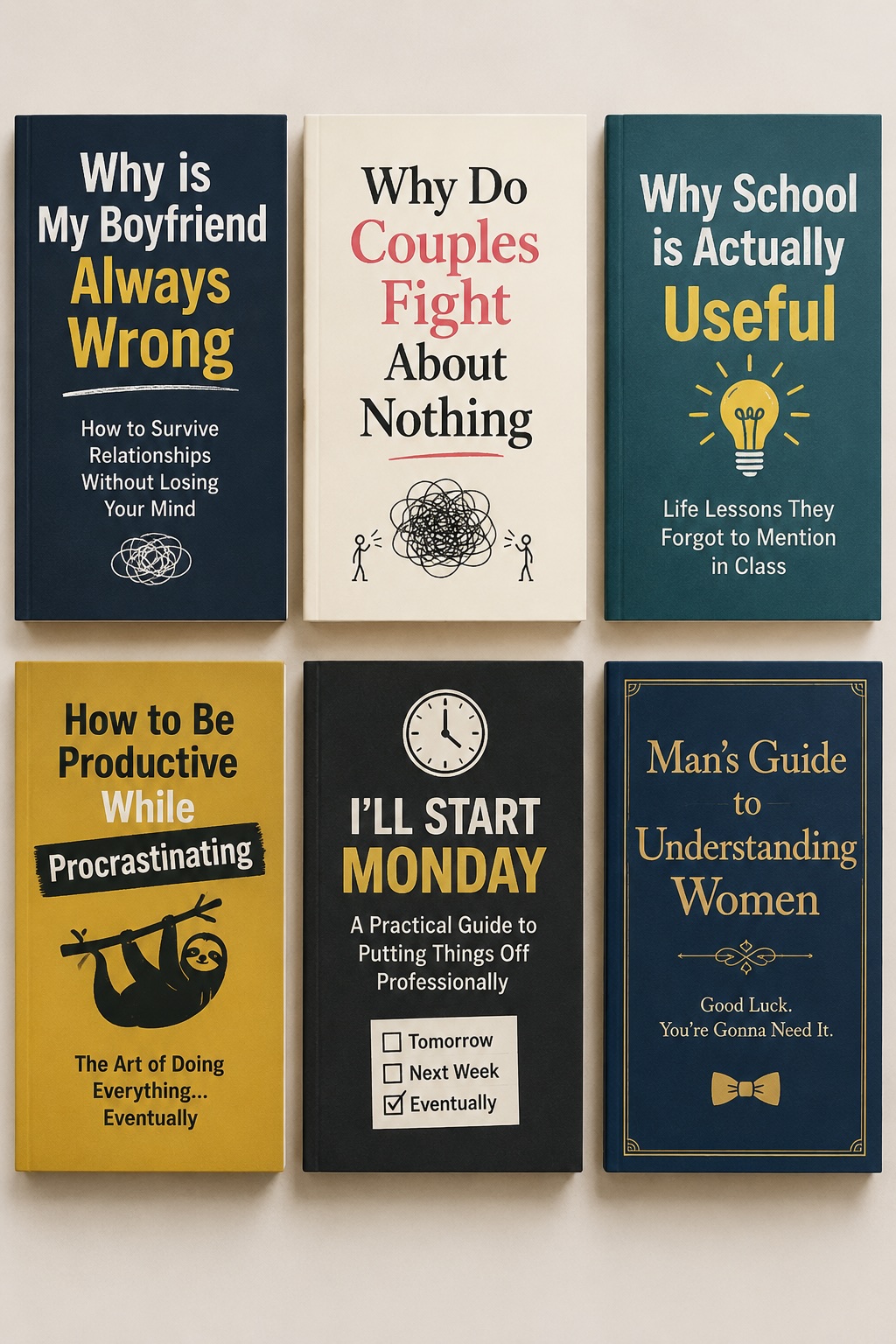 AI book meme trend covers — funny book titles generated with ChatGPT for the 'I've been reading books of old' TikTok trend