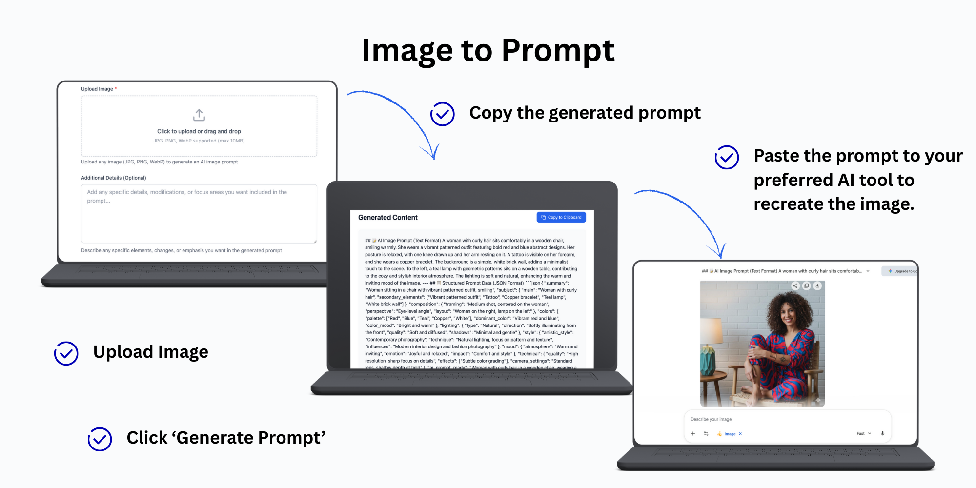 Image to Prompt tool interface showing analysis results