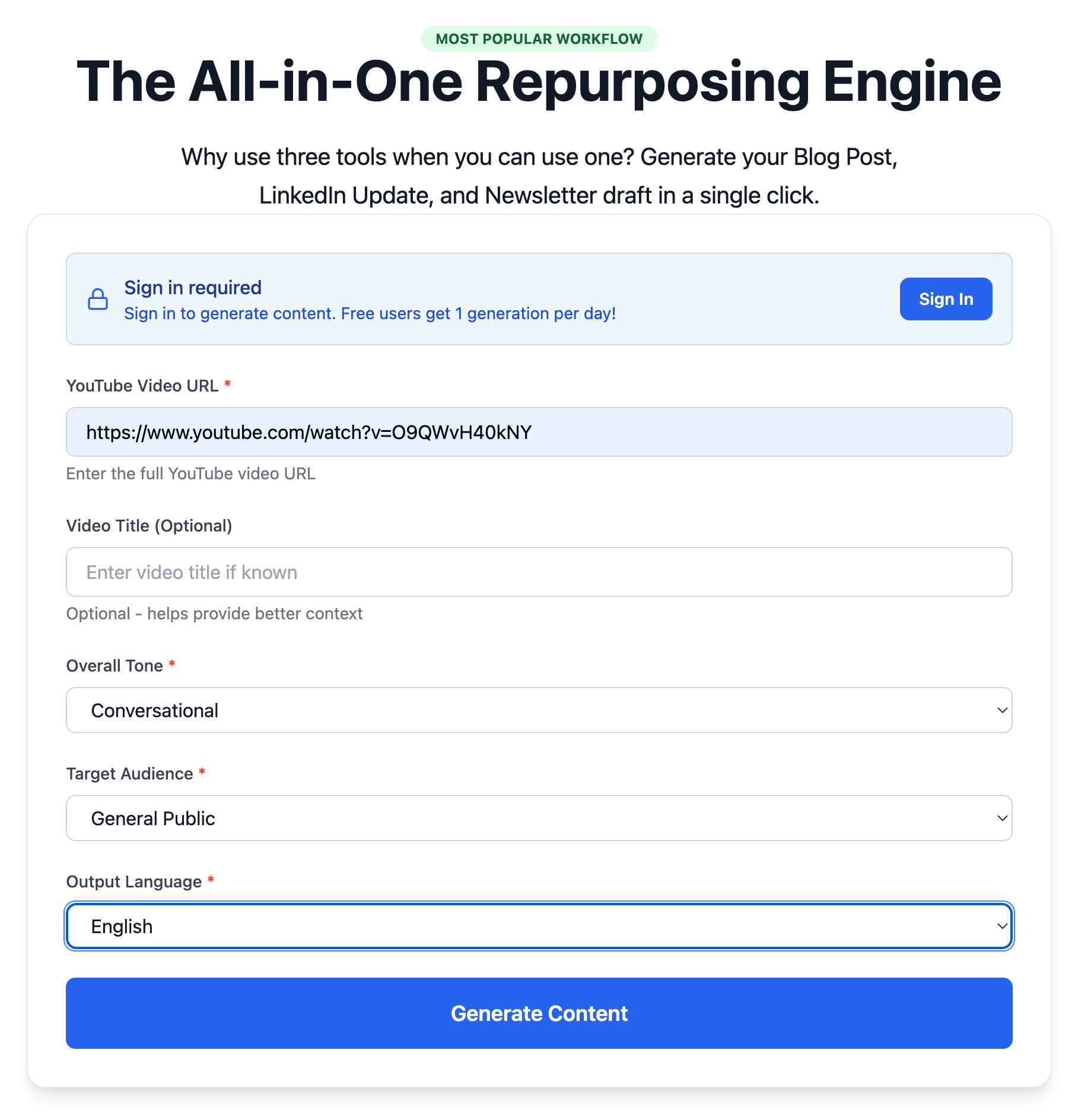 Free YouTube to Blog Post Generator (AI Converter)