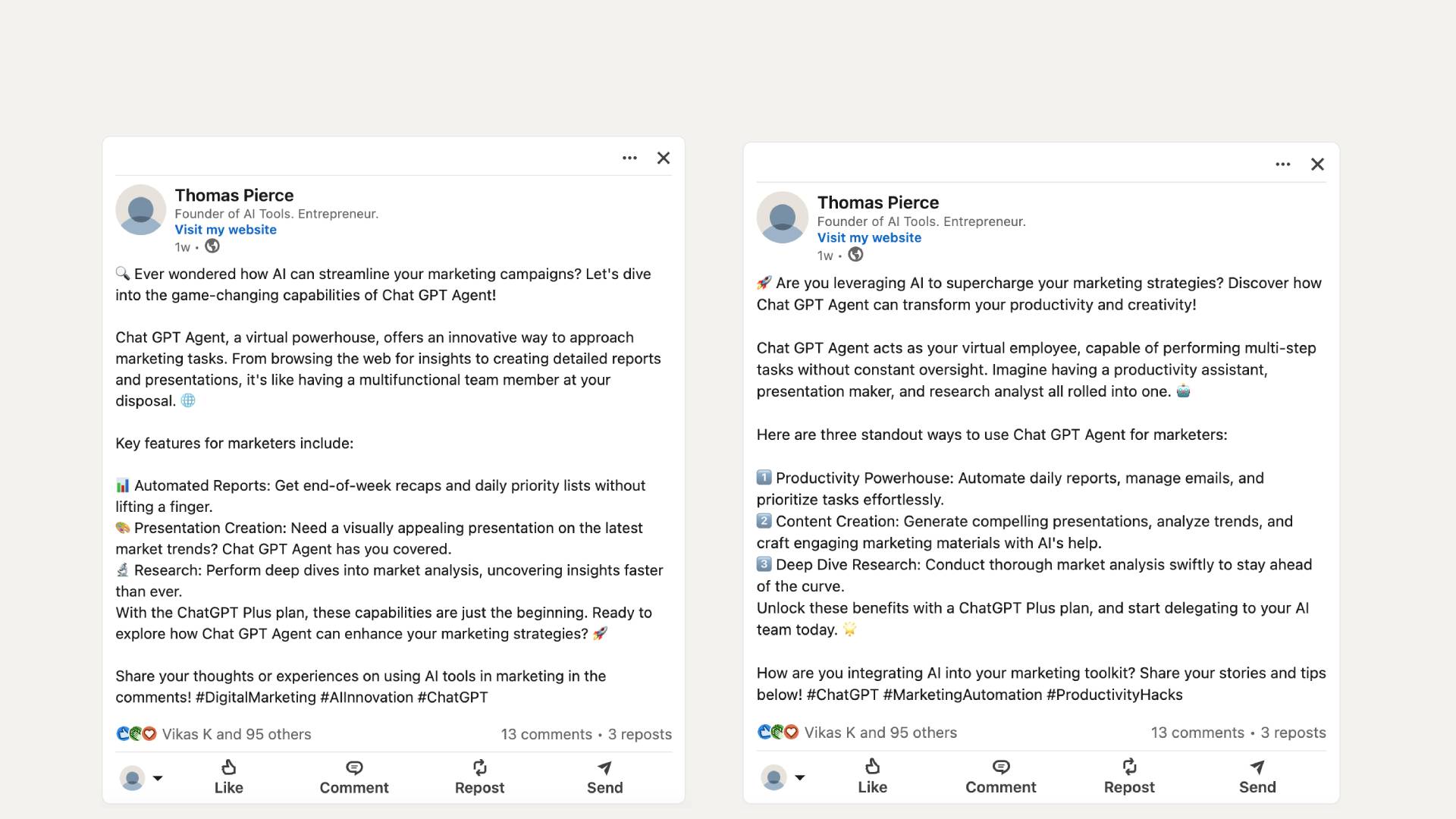 Example LinkedIn posts generated from YouTube video